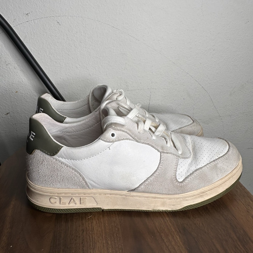 HTF CLAE Malone Men 10 Cream Leather & Smoke Comfrey Court Sneakers Classic - Picture 1 of 10